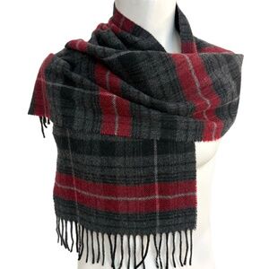 Hilary Radley Italian Lambswool Plaid Scarf 🇮🇹 – Red & Charcoal – 12” x 56”